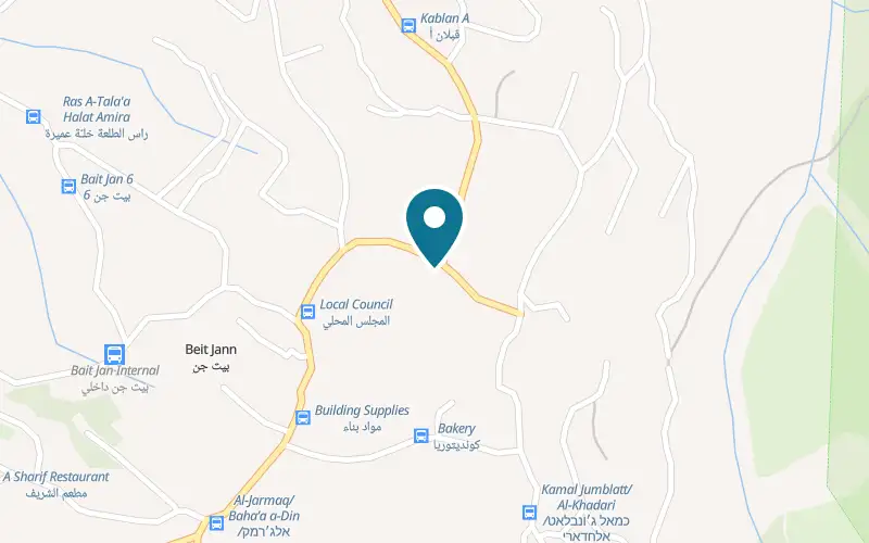 Map showing Al Jarmak Bakery at The new branch, the bakery's café, Beit Jann