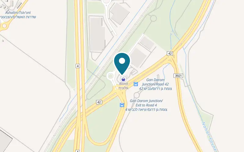 Map showing Aristo Shawarma at Dor Alon fuel station, Gan Darom junction, Bnei Darom