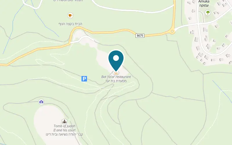 Map showing Bat Yaar Ranch at Mitzpe Amuka, Biriya Forest, Amuka