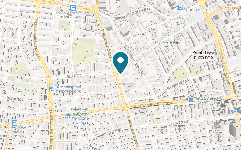 Map showing Blue Bird Gallery at 75 Rothschild Boulevard, Petah Tikva
