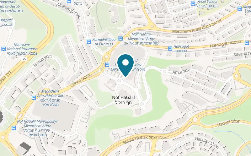 Map showing Cafe Cafe Nof HaGalil at 1 Gilboa Street, Mul Harim complex, Nof HaGalil
