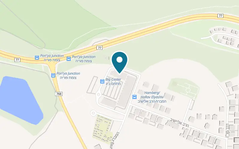 Map showing Cafe Greg Poriya at 1 HaMavreg Street, BIG Poriya compound, Tiberias