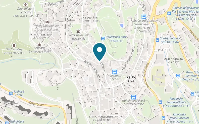 Map showing Cafe Monitin at 70 Jerusalem Street, Safed