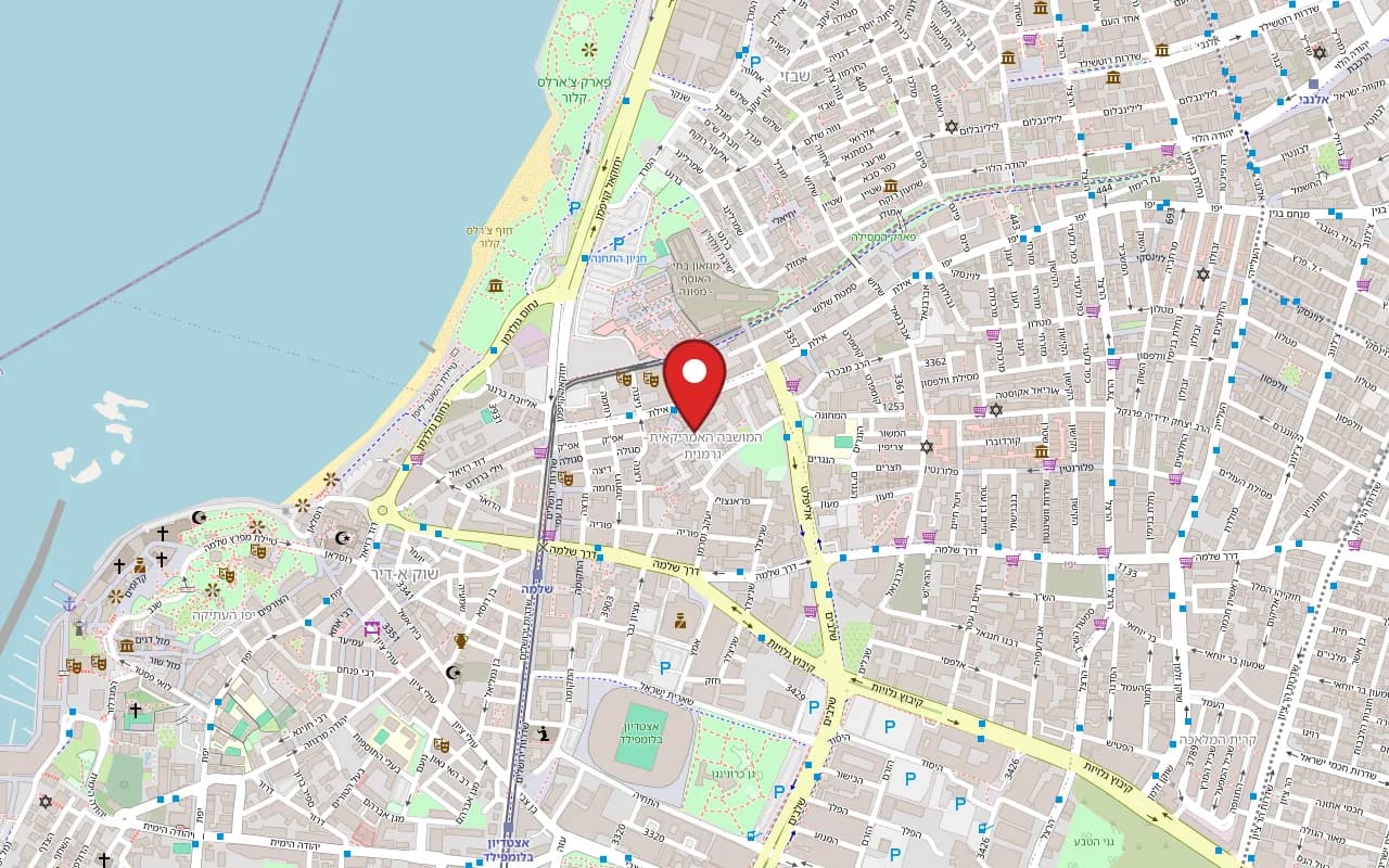 Map showing George & John at 6 Auerbach Street (the Drisco hotel), Tel Aviv-Yafo
