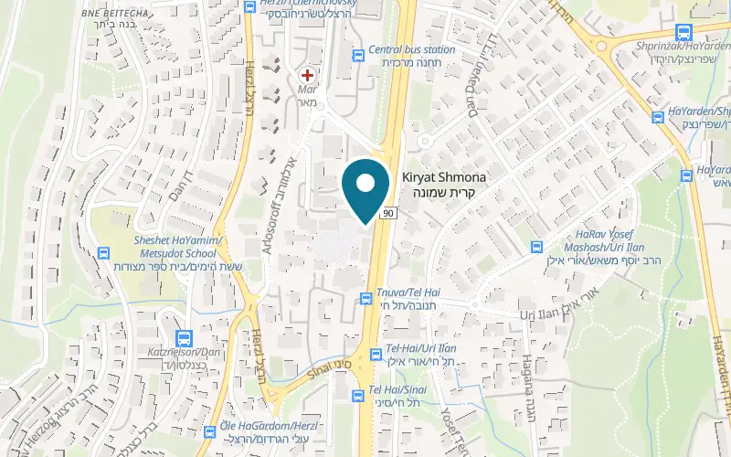Map showing Shawarma HaBen Shel Simo at 108 Tel Hai Boulevard, Kiryat Shmona