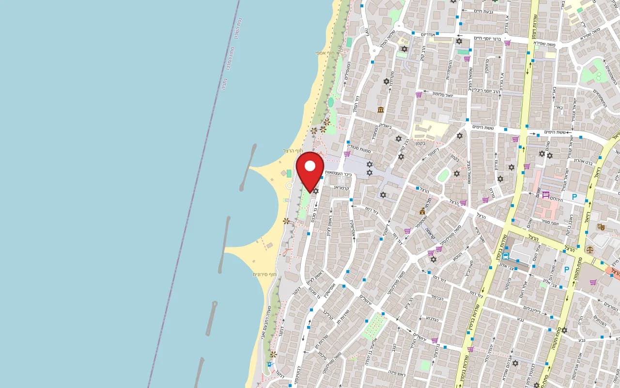 Map showing HaYekev at 6 Gad Machnes Street, Netanya promenade, Netanya