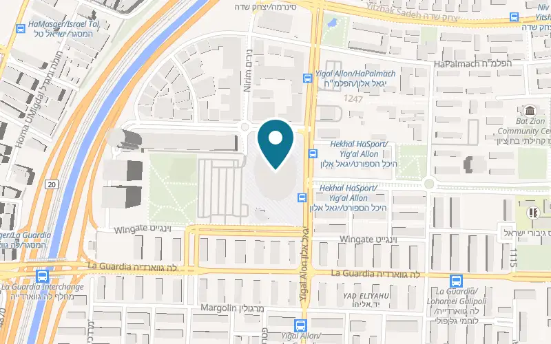 Map showing Hummus Eliyahu Tel Aviv Menora Arena at 51 Yigal Alon Street, Menora Arena, Tel Aviv-Yafo