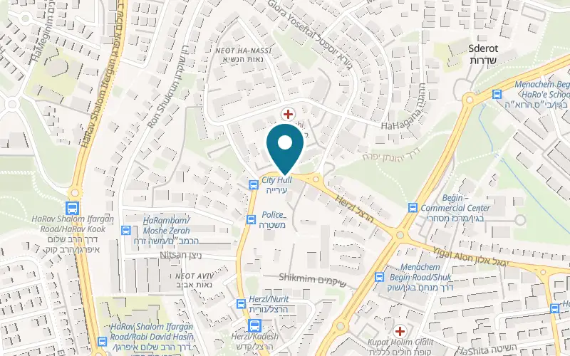 Map showing Huri Bakery at 33 Tzahal Street, opposite Bank Hapoalim, Sderot