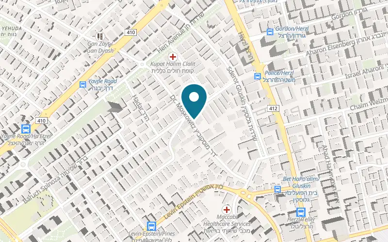 Map showing Kan Veterinary Centers at 20 Dr. Moskovitz Street, Rehovot