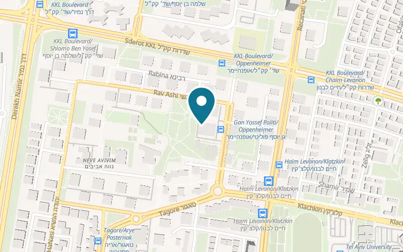 Map showing Katzavia Oppenheimer at 11 Oppenheimer Street, Neve Aviv, Tel Aviv-Yafo