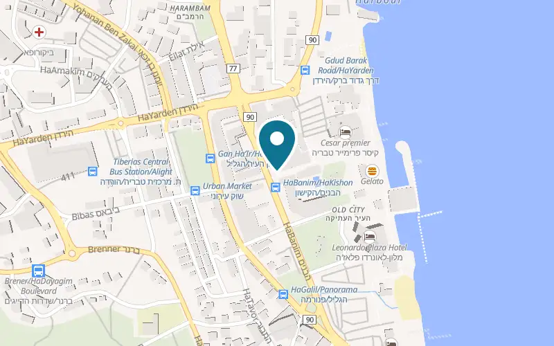 Map showing Kuzina at 24 HaBanim Street, on the promenade, Tiberias