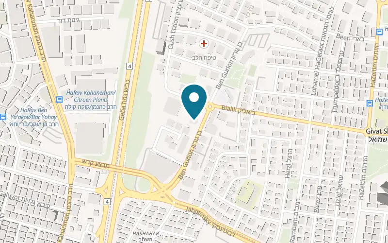 Map showing Lee's Bakery at 11 Ben Gurion Street, Giv'at Shmuel