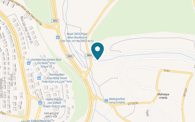 Map showing MAM'O at Moshav Mahseya, at the entrance to the moshav, Mahseya