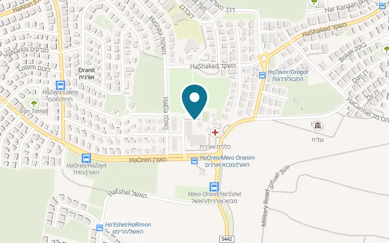 Map showing Manhattan Burger Bar at 1 HaArava Street, Oranit commercial centre, Oranit