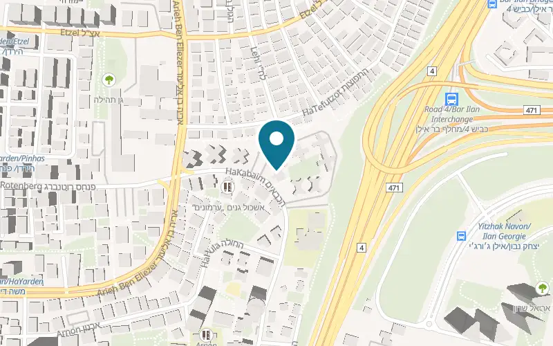 Map showing Marom Pilates at 9 HaKabaim Street, Ganei Armonim, Ramat Gan