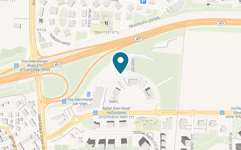 Map showing Milano Bakery at 7 HaDuvdevan Street, Kiryat Ono