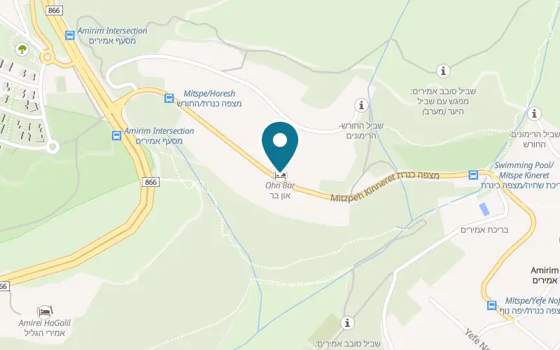 Map showing Ohn-Bar Guesthouse at Moshav Amirim, the fifth house on the right from the entrance, Amirim