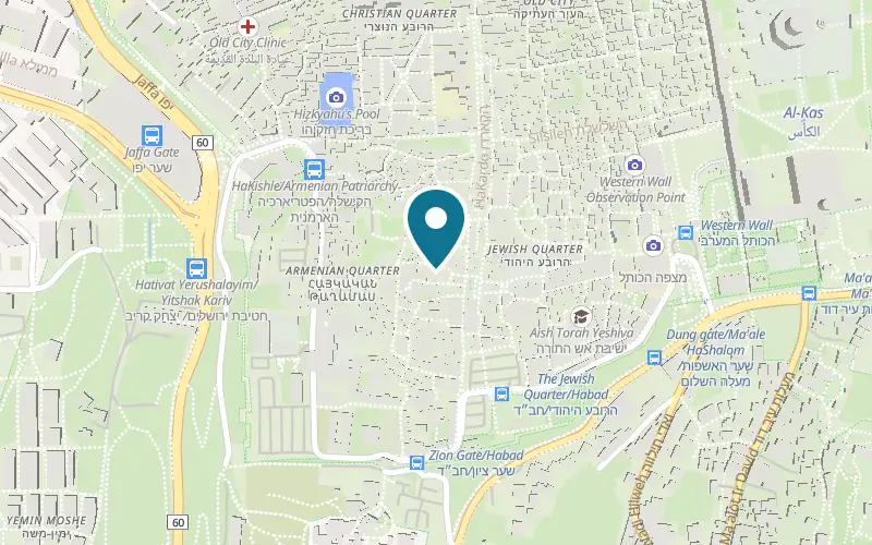 Map showing Old Yishuv Court Museum at 6 Or HaChaim Street, Jewish Quarter, Old City, Jerusalem