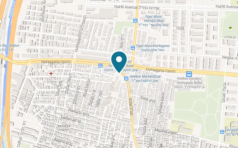 Map showing Pinat HaShawarma at 2 Etzel Street, HaTikva, Tel Aviv-Yafo