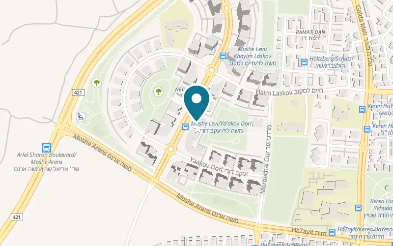 Map showing Pizza Hut Ramla Neot Shamir at 23 Moshe Levi Street, Ramla