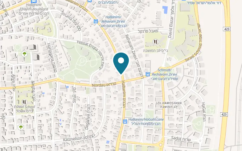 Map showing Pizza Lev HaMoshava at 84 HaBanim Street, Ness Ziona