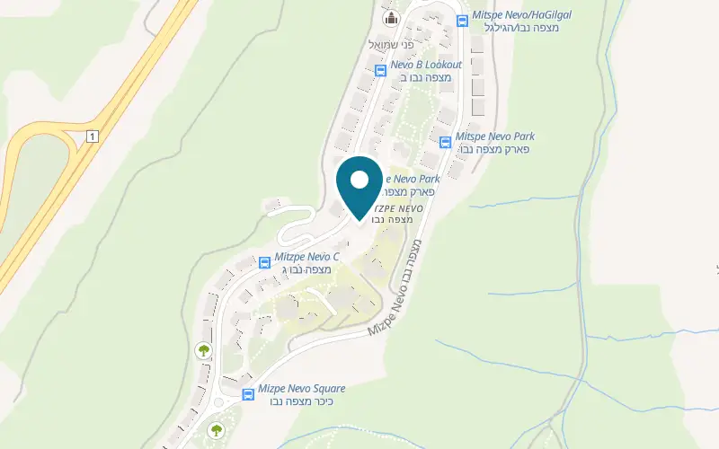 Map showing Pizza Nevo at 43 Mitzpe Nevo Road, Mitzpe Nevo, Ma'ale Adumim