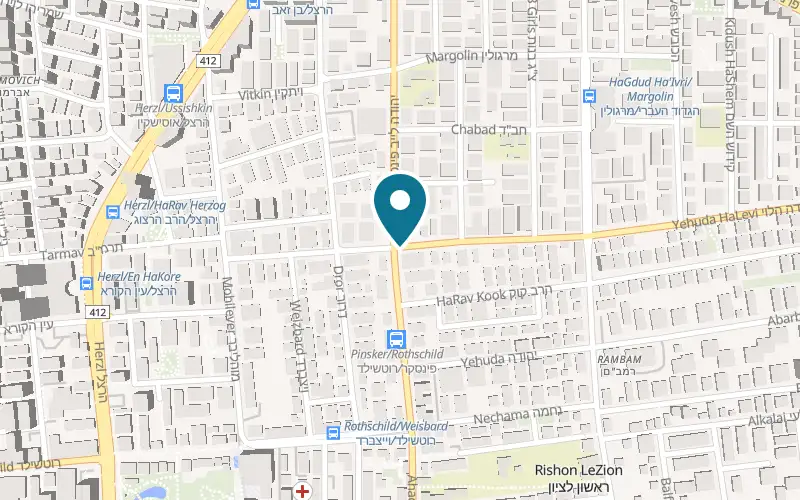 Map showing Pizza Shemesh Rishon LeZion Pinsker at 20 Yehuda Leib Pinsker Street, Rishon LeZion