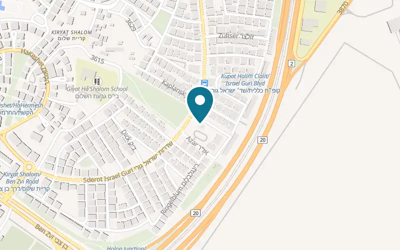 Map showing Pizza Shemesh Tel Aviv Kiryat Shalom at 34 Israel Guri Street, Tel Aviv-Yafo