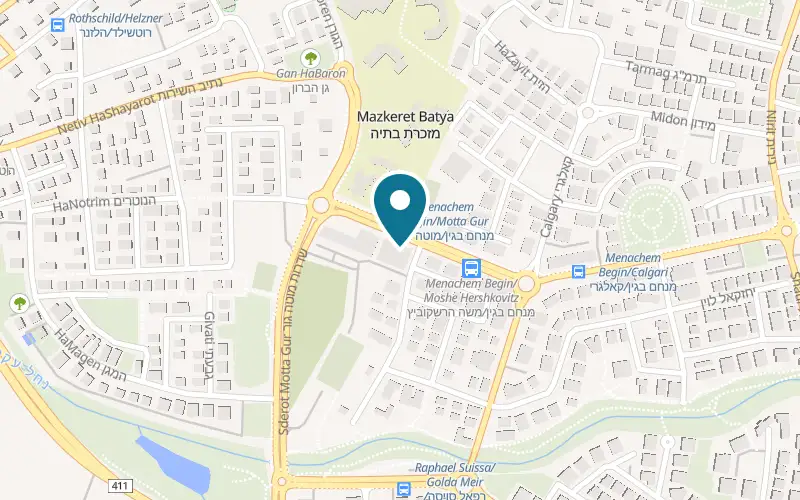 Map showing Pizza Story Mazkeret Batya at 4 Menachem Begin Boulevard, Mazkeret Batya
