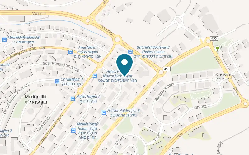 Map showing Pizza Story Modi'in Illit at 5 Netivot HaMishpat Street, Modi'in Illit