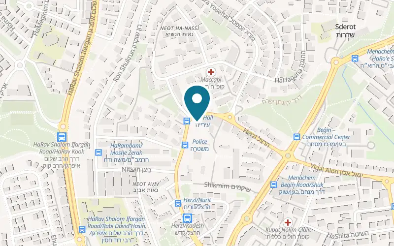Map showing Pizza Story Sderot at 39 Herzl Boulevard, Sderot
