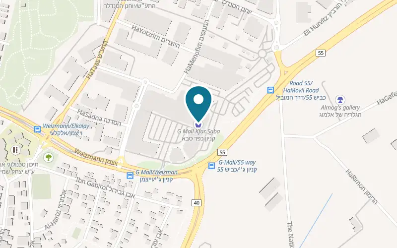 Map showing Planet Bowling Kfar Saba at 301 Weizmann Street, G Kfar Saba mall, first floor, Kfar Saba