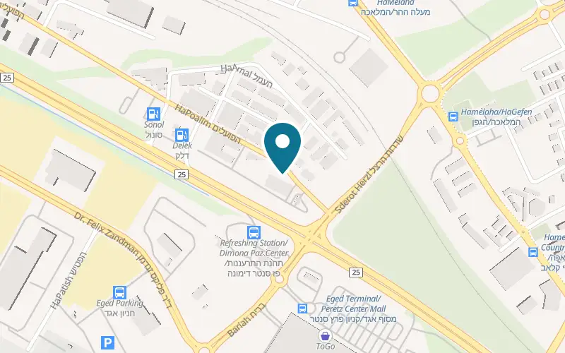 Map showing Rokfor at 5 HaPoalim Street, the industrial zone, Dimona