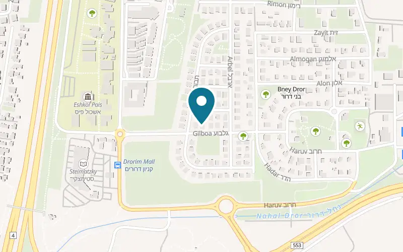 Map showing Rotisserie Chicken Club Drorim at Drorim mall, 1 Gilboa Street, Bnei Dror