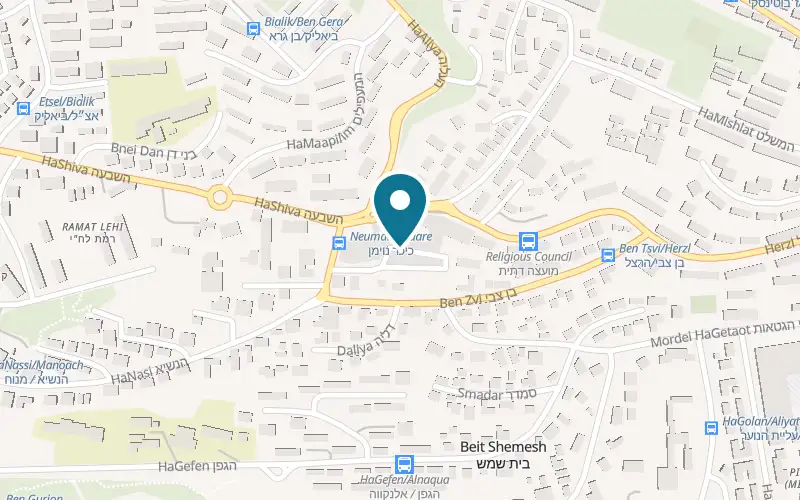 Map showing Sachray Bakery at 6 Neuman Square, Beit Shemesh