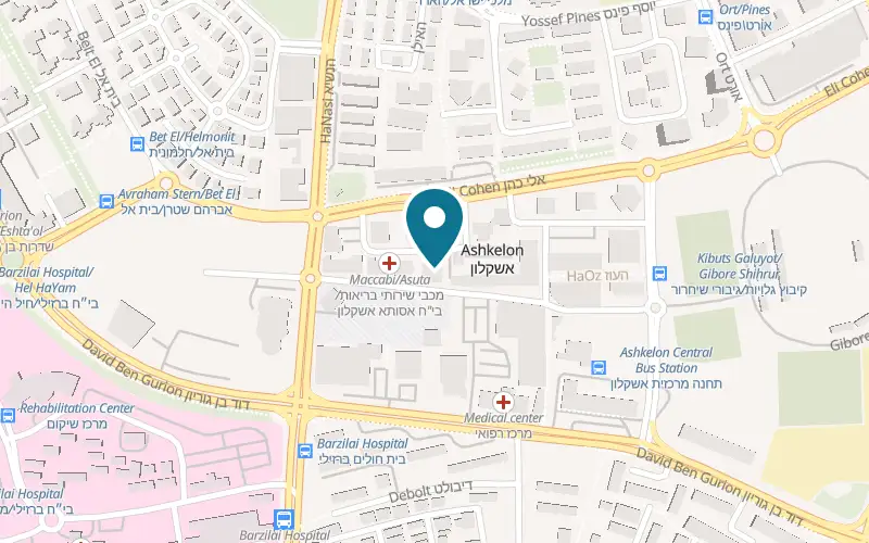 Map showing Shawarma Ashkelon at 5 HaGvura Street, beside the municipality building, Ashkelon