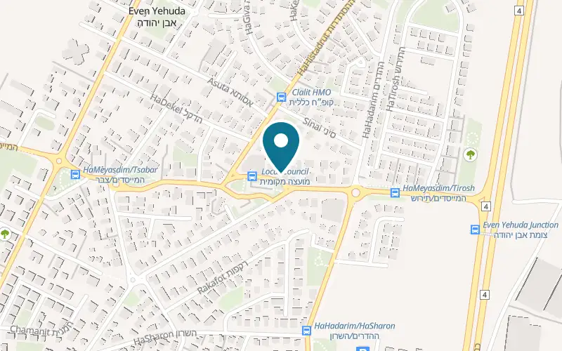 Map showing Shawarma HaHamishia at 56 HaMeyasdim Street, Even Yehuda