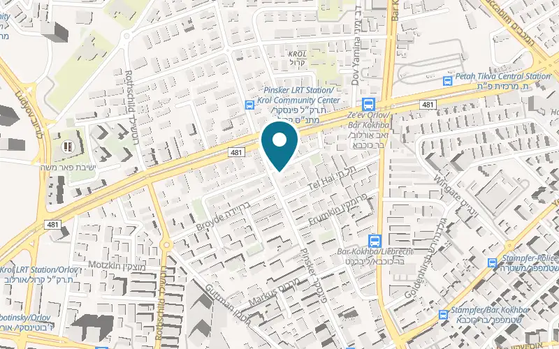 Map showing Dr. Shechter Veterinary Center at 34 Pinsker Street, Petah Tikva