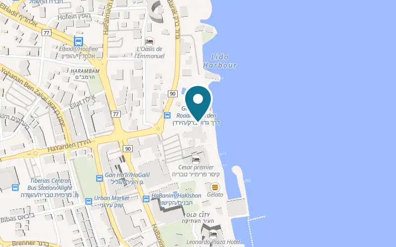 Map showing Shirat HaYam at 1 HaYarden Street, Yigal Allon Promenade, Tiberias
