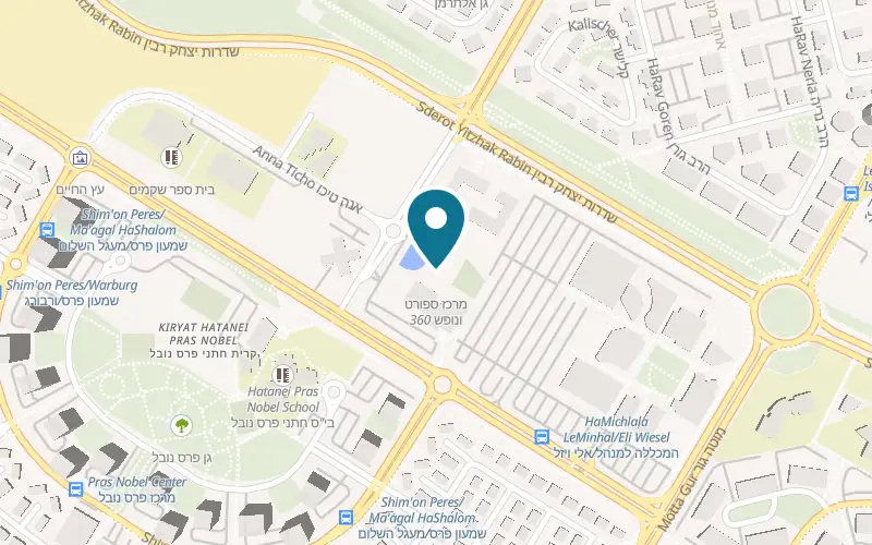 Map showing 360 Sports Center at 2 HaUniversita Street, Rishon LeZion