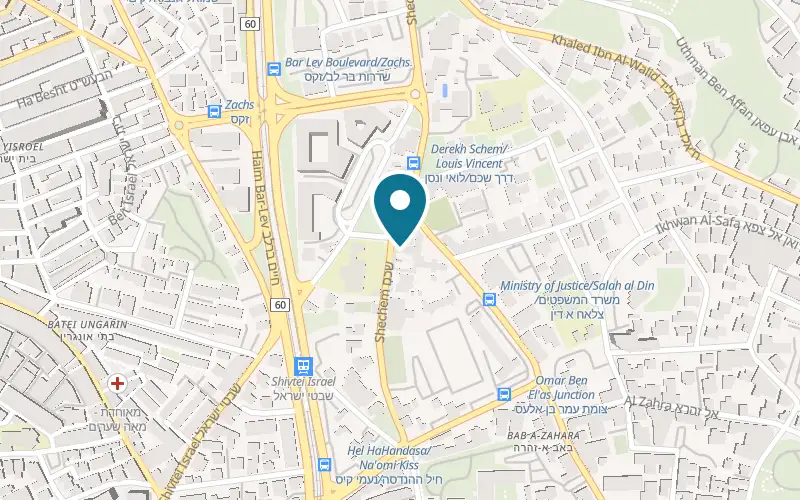 Map showing St George's Cathedral Pilgrim Guest House at 20 Nablus Road, in the close of St George's Cathedral, Jerusalem