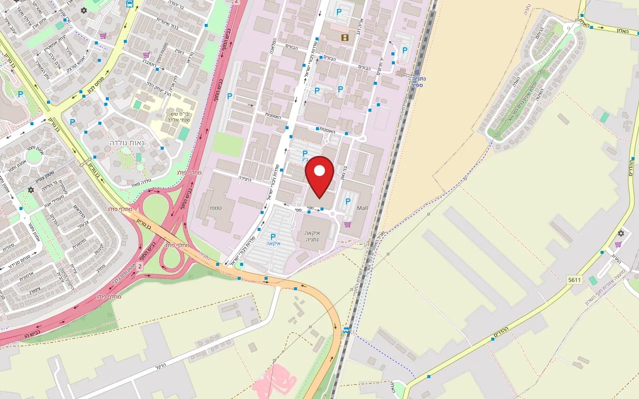 Map showing Sushi Bazel at 5 Mefi Street, Soho complex, Poleg industrial zone, Netanya