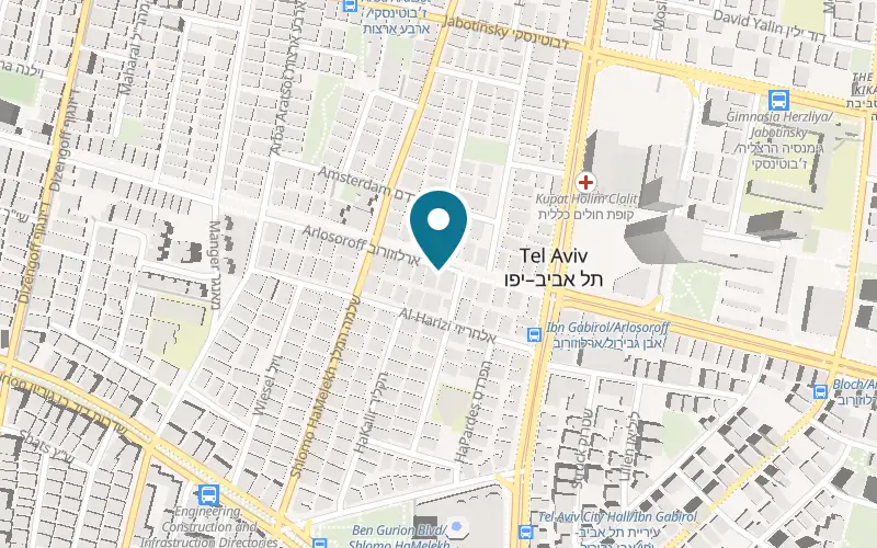 Map showing Suzy Geva Hair Design at 86 Arlozorov Street, Tel Aviv-Yafo