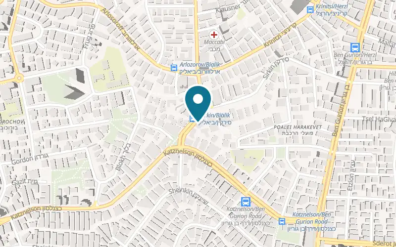 Map showing Tom's Coffee Sirkin at 14 Sirkin Street, Givatayim