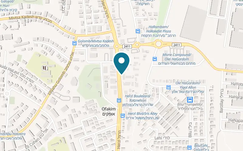 Map showing Tosti Crispy at 39 Herzl Boulevard, Ofakim