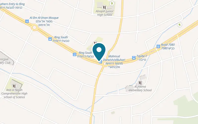 Map showing XO Burger at 24 Mahmoud Darwish Street, Taibe