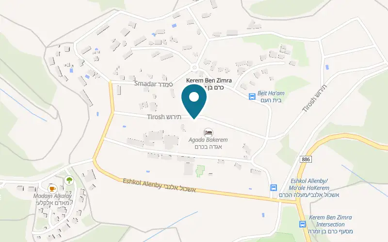 Map showing Ya Winery at 52 Tirosh Street, Moshav Kerem Ben Zimra, Kerem Ben Zimra