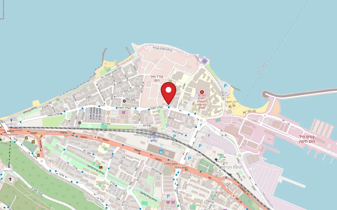 Map showing Yakov Kabab at 20 HaAliya HaShniya Street, Bat Galim, Haifa