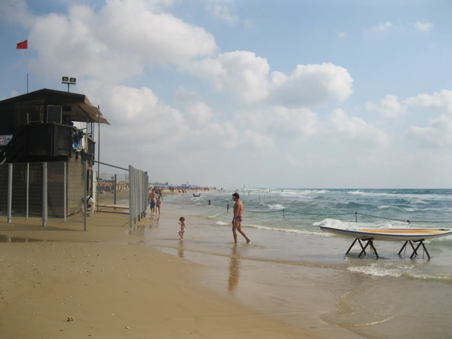 The beach at Bat Galim, Haifa, with its lifeguard tower