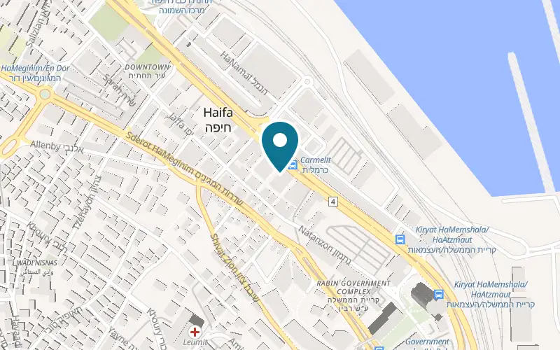 Map showing 1926 Designed Apartments Hotel at 3 Moshe Aharon Street, Turkish Market compound, downtown, Haifa
